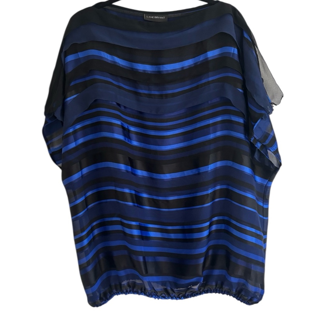 🎒BTS SALE📚 Lane Bryant Blue & Black Horizontal Striped Boatneck Blouson Style,